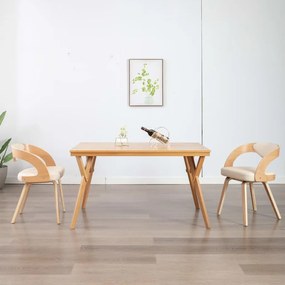 vidaXL Scaune de bucătărie, 2 buc, crem, lemn curbat &amp; piele ecologică