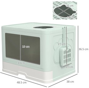 PawHut Litieră de nisip pentru pisici cu Capac, Intrare Dublă, Sertar, Lopățică, Verde | Aosom Romania
