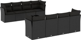 vidaXL Set mobilier de grădină cu perne, 9 piese, negru, poliratan