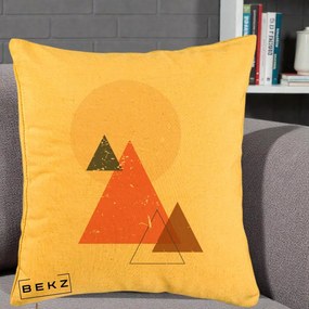 Perna Decorativa Geometric Munti si Soare, 40x40 cm, Galben, Husa Detasabila, Perna Inclusa, BEKZ®