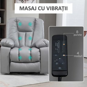 HOMCOM  Scaun Electric Rabatabil cu 8 Puncte de Masaj și Telecomandă, Fotoliu Modern din Microfibră, 94x96x106 cm, Gri | Aosom Romania