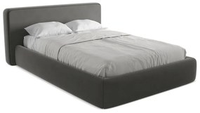 Pat matrimonial gri închis tapițat cu spațiu de depozitare cu somieră 140x200 cm Kiana – Makamii