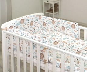 Set lenjerie din bumbac cu protectie laterala pentru pat bebe 120 x 60 cm, Iepuras Blue, Amy