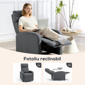 HOMCOM Fotoliu Relax și Reclinabil la 135° cu Suport de Picioare în Material Textil, 69x87x100.5 cm, Gri | Aosom Romania