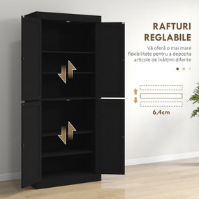HOMCOM Dulap Înalt de Bucătărie cu 6 Rafturi și 2 Uși, Dulap cu Rafturi Reglabile din Lemn, 76x40,5x184 cm, Alb | Aosom Romania