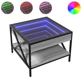 847700 vidaXL Măsuță de cafea cu LED infinity, gri sonoma, 50x50x38 cm