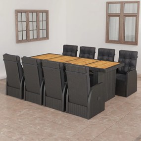 3059342 vidaXL Set mobilier de grădină cu perne, 9 piese, negru, poliratan