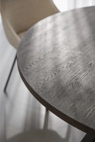 Masă de dining maro închis rotundă extensibilă cu aspect de lemn de stejar ø 135 cm Maddock – Rowico