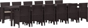 vidaXL Set de masă pentru grădină 13 pcs Maro Ratan Polt