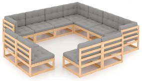 vidaXL Set mobilier grădină cu perne, 11 piese, lemn masiv de pin