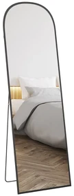 HOMCOM Oglindă de Podea și Perete, Oglindă Modernă cu Structură din Aliaj de Aluminiu și Suport Pliabil, 50x161.5 cm, Negru | Aosom Romania