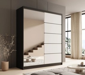 Dulap cu usi glisante si oglinda, 180x58x215 cm, Nico 180, ADRK Furniture (Culoare: Negru / Alb)