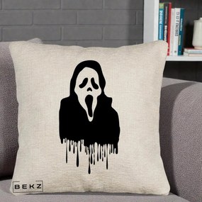 Perna Personalizata Halloween Ghostface Scream Picurand, 40x40 cm, Bej Canapea, Husa Detasabila, Perna Inclusa, BEKZ®