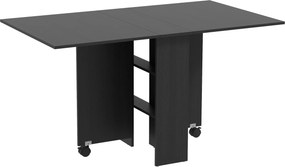 HOMCOM Masă Pliabilă, Masă Rabatabilă pentru 4-6 Persoane cu 2 Rafturi și 2 Roți, din Lemn și Metal, 140x80x74 cm, Negru | Aosom Romania