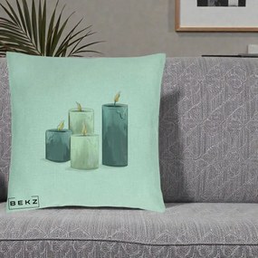 Perna Decorativa Lumanari Hygge Alb-Verde, 40x40 cm, Verde Menta, Husa Detasabila, Perna Inclusa, BEKZ®