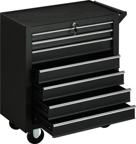 DURHAND Cărucior pentru Scule cu 7 Sertare și Tăvițe, Cărucior pentru Atelier cu Încuietoare, 69x33x75 cm, Negru | Aosom Romania