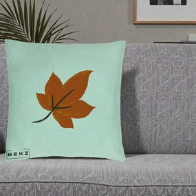 Perna Decorativa Frunza de Toamna Portocalie, 40x40 cm, Verde Menta, Husa Detasabila, Perna Inclusa, BEKZ®