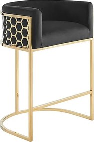 Scaun de bar ELEGANCE catifea neagra, otel inoxidabil auriu