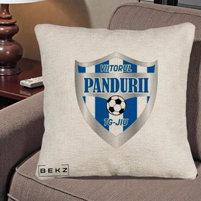 Perna Personalizata Pandurii Targu Jiu Fotbal, 40x40 cm, Bej Canapea, Husa Detasabila, Perna Inclusa, BEKZ®