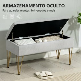 HOMCOM Bancă cu Depozitare din Material Textil și Picioare din Oțel, 100x40x49 cm, Gri Deschis | Aosom Romania
