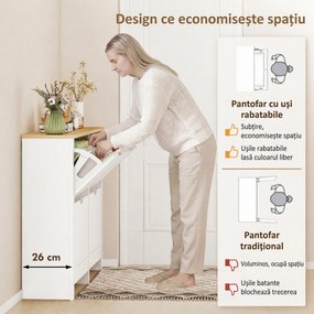 HOMCOM Pantofar Modern pentru max. 16 Perechi, cu 4 Sertare Reglabile și Detașabile, din Lemn, 105x26x80 cm, Alb | Aosom Romania