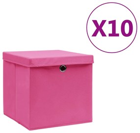 Cutii de depozitare cu capac, 10 buc., roz, 28x28x28 cm 10, Roz cu capace, 1