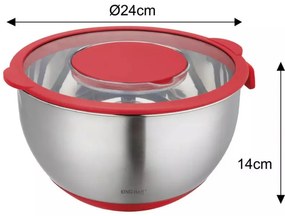 Cupa multifunctioanala pentru salata Kinghoff KH 1889, 24 cm, 5 L, 3 razatori, Anti-alunecare, Inox / Rosu