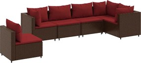 vidaXL Set mobilier de grădină cu perne, 6 piese, maro, poliratan