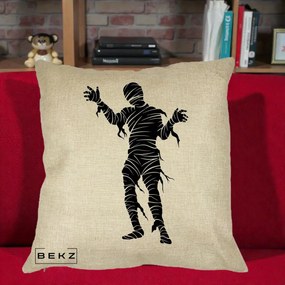 Perna Decorativa Mormii Infricosat Silueta Neagra Halloween, 40x40 cm, Crem, Husa Detasabila, Perna Inclusa, BEKZ®