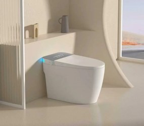 Smart WC R02 – Vas de Toaletă Inteligent cu rezervor integrat, deschidere automată, spălare cu apă caldă, uscare, senzor de picior, capac cu încălzire, afișaj LED, evacuare P-Trap, Alb/Gri