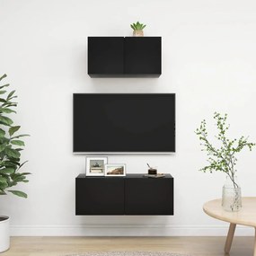 Set dulap TV, 2 piese, negru, PAL 2, Negru, 60 80 x 30 x 30 cm