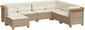 vidaXL Set canapele de grădină, 7 piese, cu perne, bej, poliratan