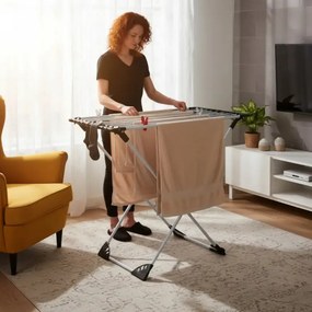 Uscător de rufe pliabil Kinghoff KH 2042, 20 m, până la 20 kg, lungime reglabilă, capete antiderapante, alb/negru
