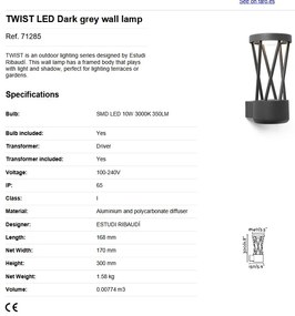 Aplica LED de exterior design modern ambiental IP65 TWIST