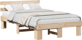 vidaXL Cadru de pat natural 135 x 190 cm Lemn de pin masiv