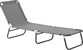 Outsunny Șezlong Pliabil cu Spătar Reglabil în 5 Poziții, Scaun de Grădină cu Material Respirable Oxford, Ideal pentru Plajă, Piscină, Grădină, 188x56x28 cm, Gri | Aosom Romania