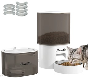 PawHut Set de hrană și distribuitor de apă pentru animale de companie, distribuitor pentru pisică și fontană de apă, alb | Aosom Romania