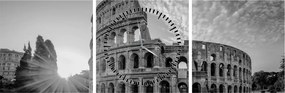 Tablou - Colosseum din Roma, alb-negru (cu ceas) (90x30 cm)