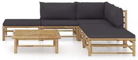 Set mobilier de gradina cu perne gri inchis, 6 piese, bambus