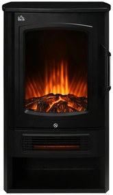 HOMCOM Soba electrică, flăcări realiste, 2 moduri de încălzire, protecție împotriva supraîncălzirii, oțel, negru, 44,5 x 32 x 74 cm | Aosom Romania