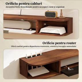 HOMCOM Mobilier TV Suspendat, Suport TV Până la 50" cu Sertar Rabatabil, 2 Rafturi Deschise și Orificiu pentru Cabluri, Mobilier pentru Televizor pentru Sufragerie, Dormitor și Sală de Stat, 120x24x16 cm, Nuc | Aosom Romania