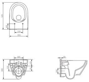 Set vas wc suspendat oval rimless, cu capac soft close si easy off, Cersanit Crea