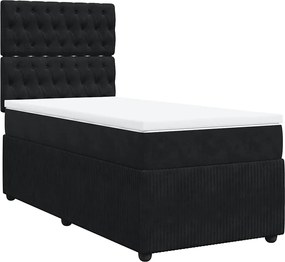 vidaXL Pat box spring cu saltea, negru, 90x190 cm, catifea