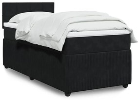 vidaXL Pat box spring cu saltea, negru, 80x200 cm, catifea