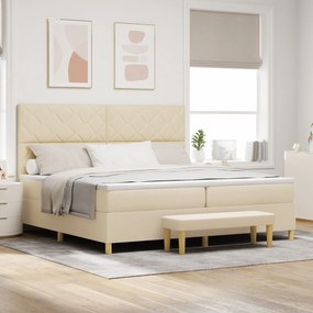 vidaXL Pat cu arcuri cu saltea și bancă crem 200x200 cm țesătură