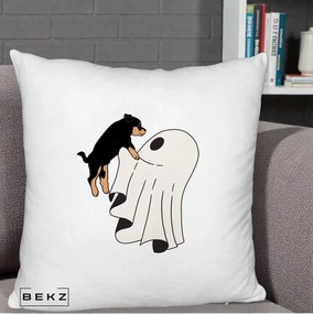 Perna Decorativa Caine Rottweiler Fantoma Halloween, 40x40 cm, Alb Pufos, Husa Detasabila, Perna Inclusa, BEKZ®