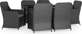 vidaXL Set de masă pentru grădină, 7 piese, cu perne, negru