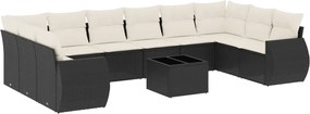 vidaXL Set canapele de grădină cu perne, 11 piese, negru, poliratan