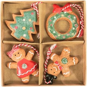 Set 4 bucati decoratiuni de Craciun GINGERBREADS 6 cm