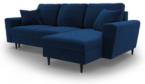 Colțar albastru extensibil, cu spațiu de depozitare cu tapițerie din catifea Kyoto – Cosmopolitan Design